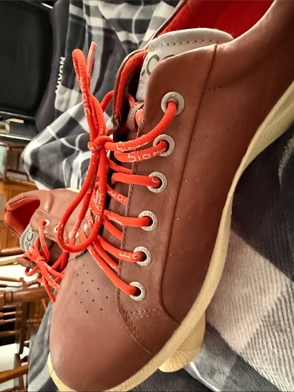 Ecco Men's Leather Golf Sneakers in Burnt Red with Orange Laces